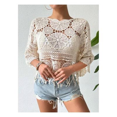 Damen Spitzeneinsatz Rundhals Cover-Up Image