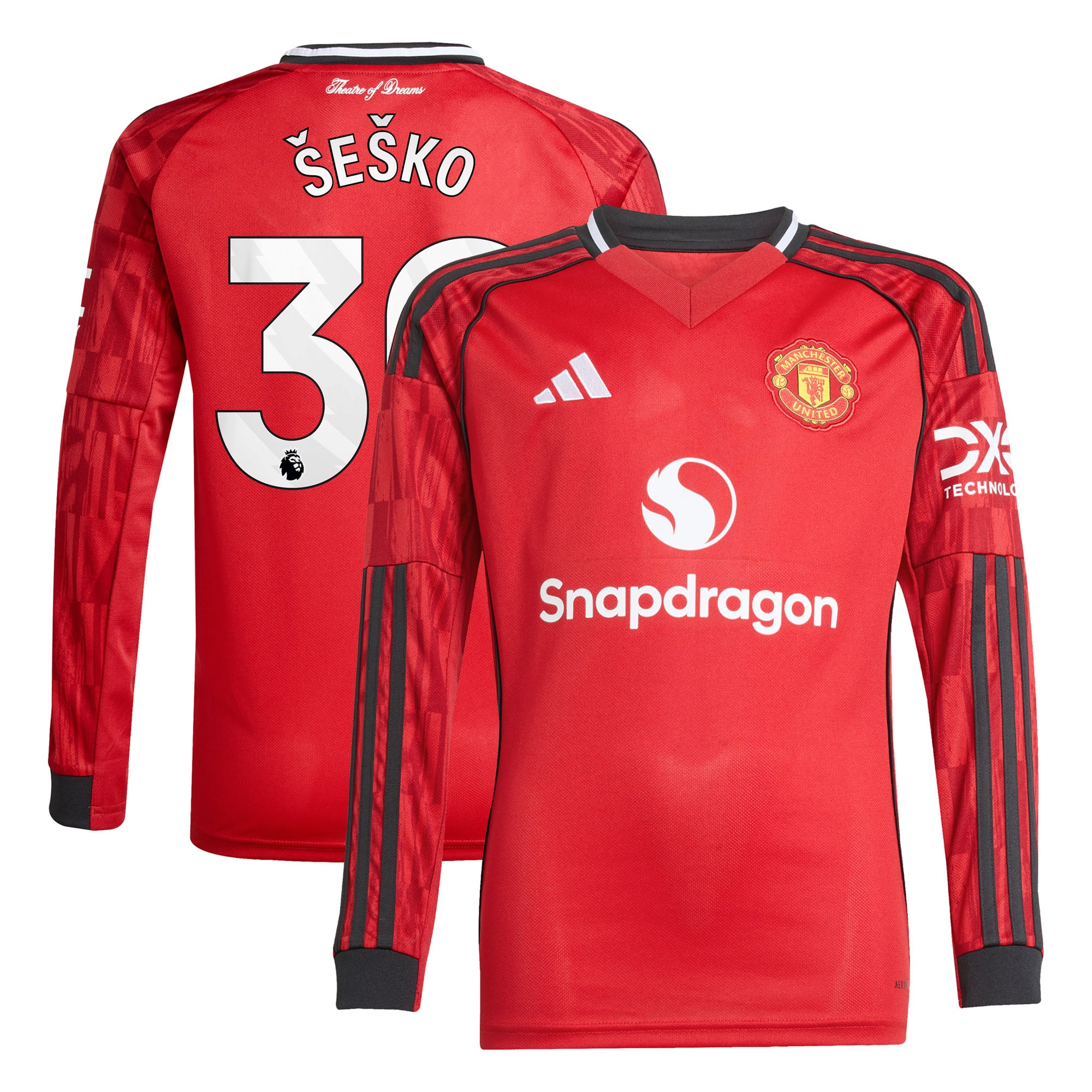 Maillot Domicile Manchester United adidas 2025-26 - Enfant - Manches longues avec flocage Šeško 30 - unisexe Taille: 13-14 Years