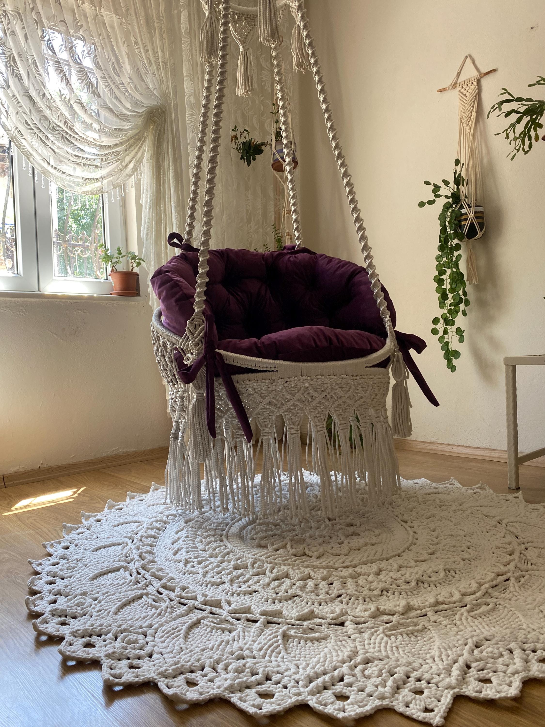 Sedia amaca da interno, sedia sospesa, altalena in macramè, sedia amaca, sedia a dondolo, sedia a dondolo, sedia in macramè, sedia da salotto, sedia i