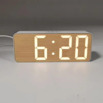Digital Alarm Clock Bedside Small Alarm Clock with USB Cable, Snooze Mini Alarm Clock Wooden Screen White Light Alarm Clock