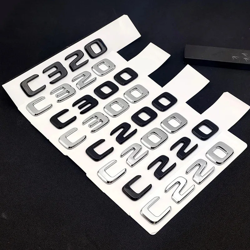 ABS Nero Cromato Lettere 3D Bagagliaio di Un'auto Lettere Distintivo Per Mercedes Benz C 200 220 300 C200 C220 C300 C320 Logo Adesivo Accessori