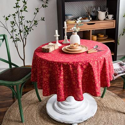 Christmas Table Cloth, Cotton Linen Vintage Round Tablecloth Floral Pastoral Table Cloth Washable Table Cover for Indoor Outdoor, Farmhouse Decor, Picnic