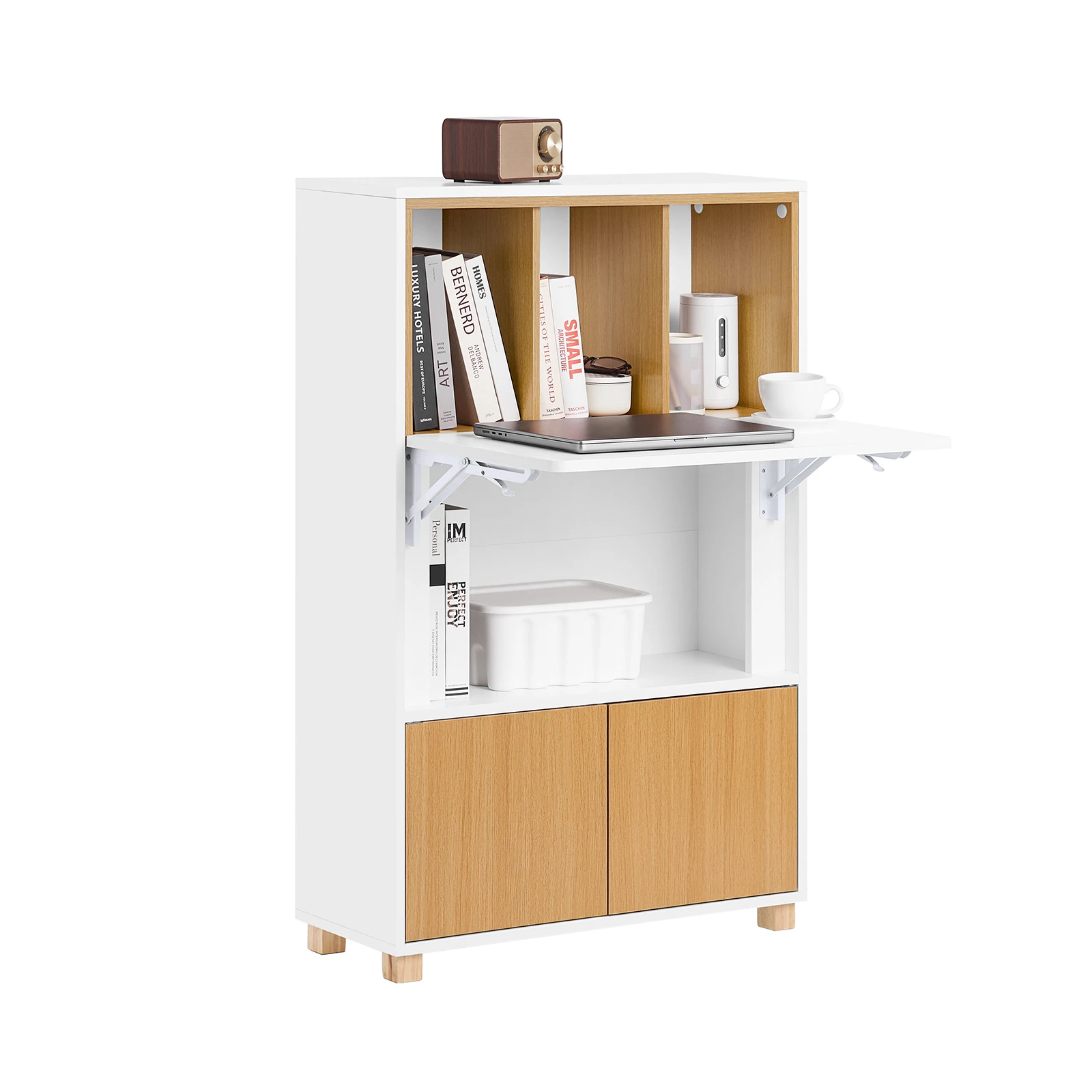 SoBuy FWT107-WN Schreibtisch klappbar Computertisch mit Ablagen Klapptisch Bürotisch für Homeoffice Wandtisch Laptoptisch