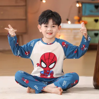 Spiderman Langarm-Hosen-Set für Kinder – Jungen- und kleine Mädchen-Frühlings-Herbst-Loungewear-Hauskleidung für Kinder im Alter von 3–11 Jahren Image