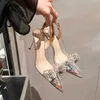 Neue Art elegante Frauen Party Hochzeit Schuhe Mode Kristall Schmetterling High Heels sexy spitzen Zehen transparente Pumps Sandalen Dame