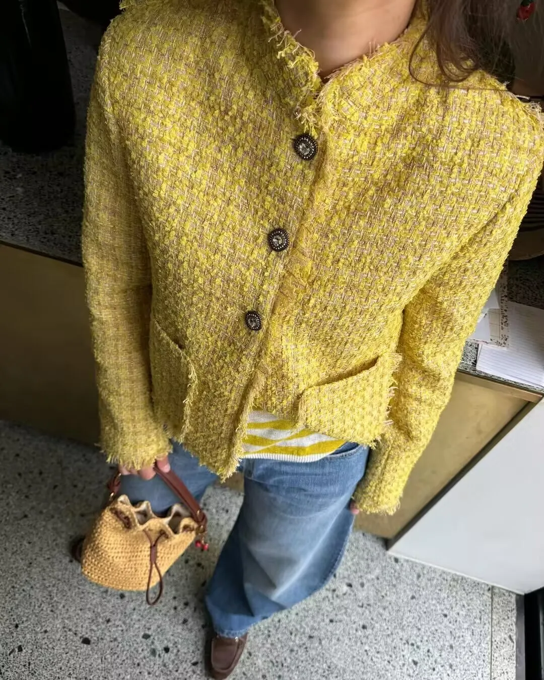 Herbst Winter Neue Elegante Woolen Mantel Für Frauen Quaste Design Modische Oansatz Süße Gelb Tweed Jacken Koreanischen Stil Mäntel