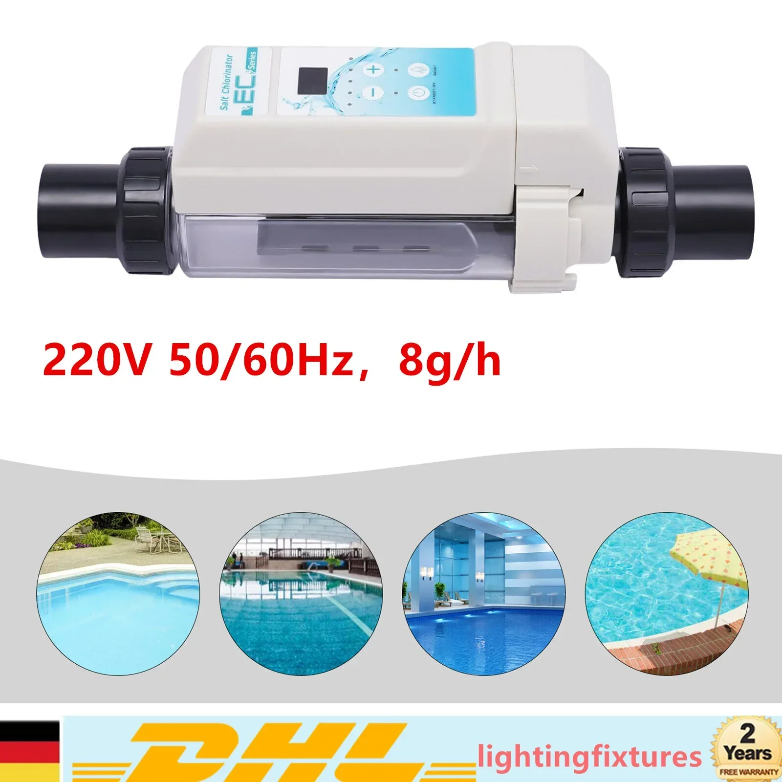 BYMAOCAR Salzwasser-Chlorator, 8 g/h, Salzsystem, Salzelektrolyse, selbstreinigende Sole, Pool-Chlor-Sterilisator-Generator Image