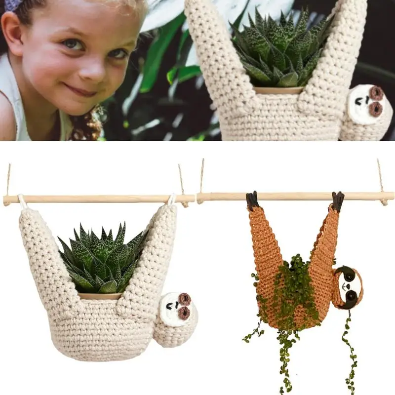Tier Pflanzen halter Faultier Häkeln Pflanzen Kleiderbügel für saftige Topf Pflanze Kleiderbügel Makramee Häkeln Pflanzer Makramee Pflanzer Lieferungen Image