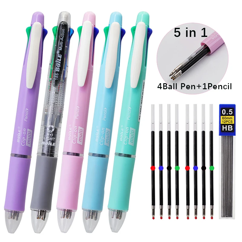 10 Stück/Set 5 in 1 mehrfarbige Kugelschreiber mit 0,7 mm 5 Farben Kugelschreiber + 0,5 mm 1 Stück automatischer Bleistift Image