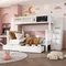 Children's Bunk Bed, Double Bed, Multifunctional Cot, With Table And Drawers, Without Mattress, White, 90*200+140*200