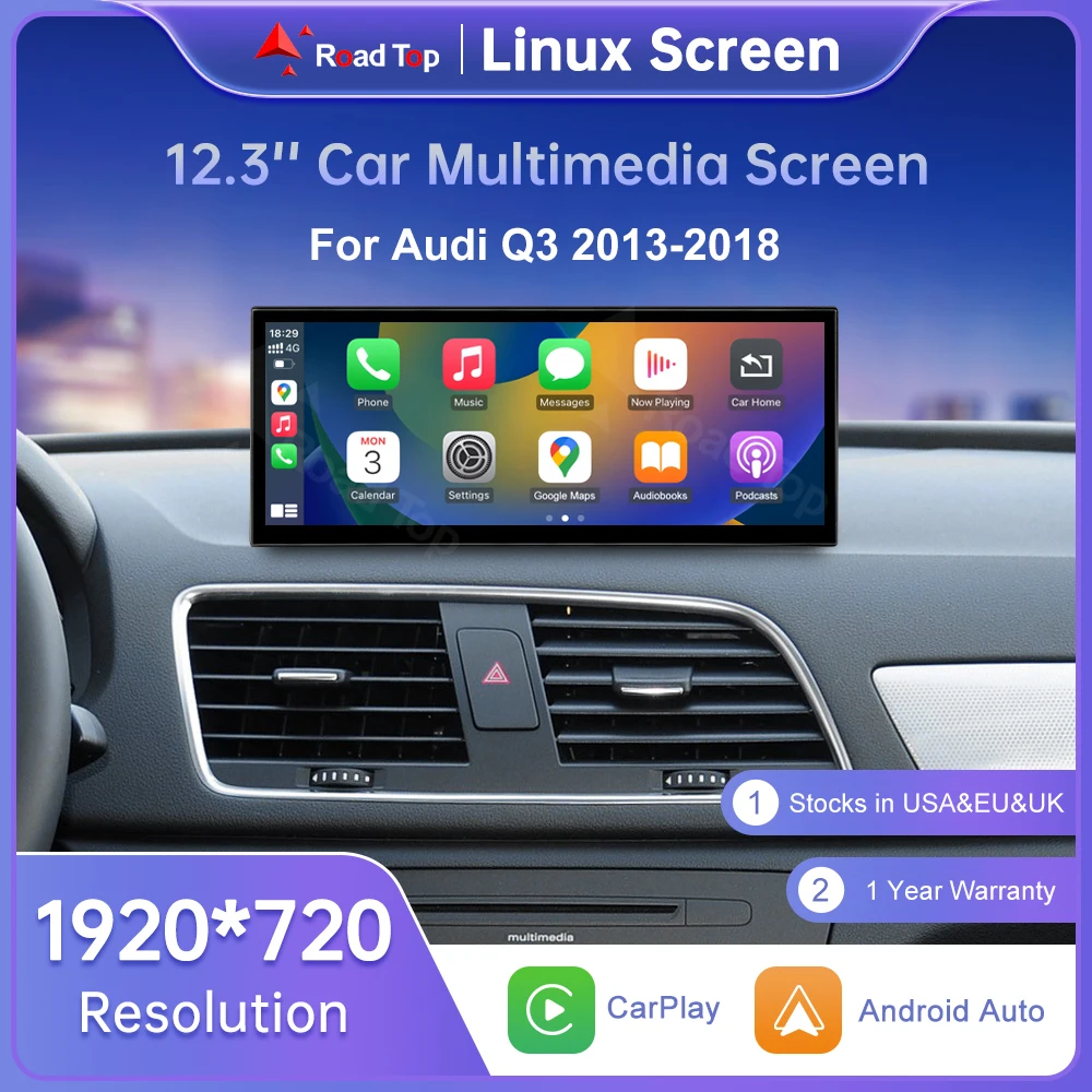 Road Top 12,3 "Linux Bildschirm Multimedia Für Audi Q3 2013-2018 Drahtlose CarPlay Android Auto Airplay Auto radio Player Image