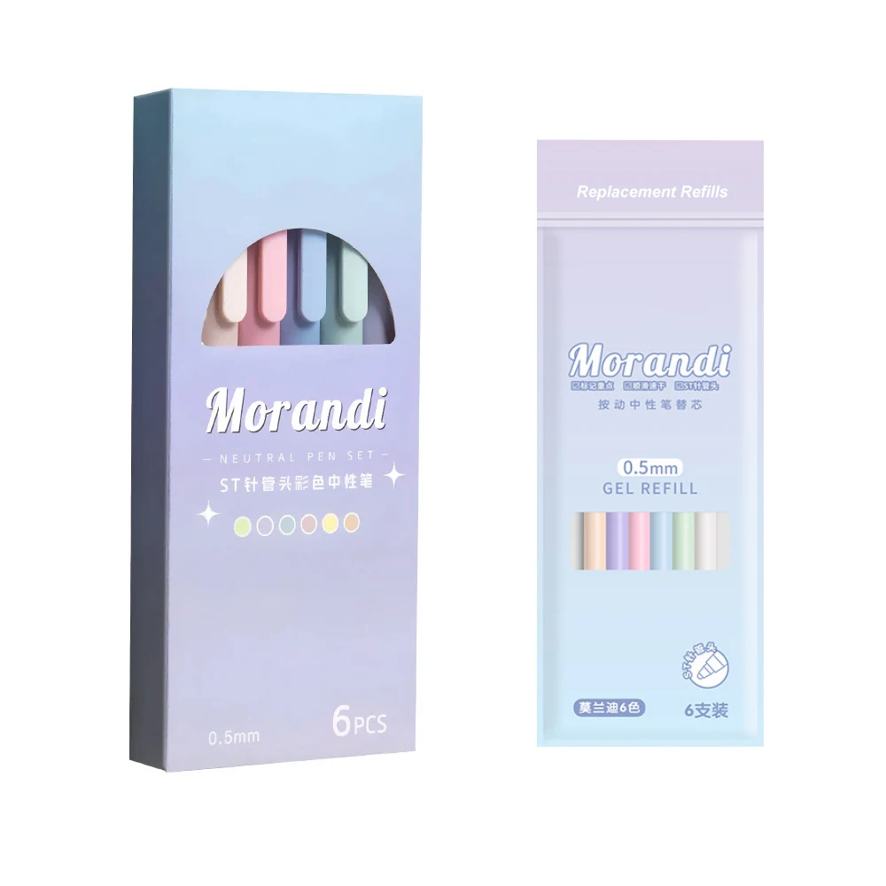 6 Stück schnell trocknende Farbneutralstifte, Druckknopf-ST-Feder, 0,5 mm, mit 6 Minen, Gelstift-Set für Büro, Schule, Studenten, Schreibwaren Image