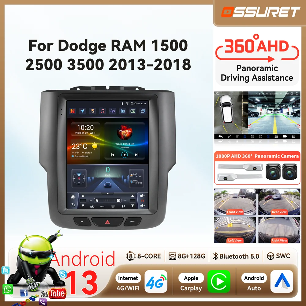 9,7 "360 Cam Carplay Android 13 auto intelligente systeme für Dodge RAM 1500 2500 3500 Multimedia-player Auto radio GPS Autoradio Image