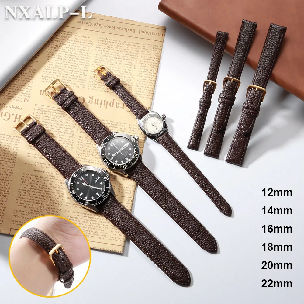 12mm 14mm 16mm 18mm 20mm 22mm Ultradünnes Leder-Uhrenarmband Litschi-Muster PU-Leder-Uhrenarmband Herren Damen Universal-Armband Image