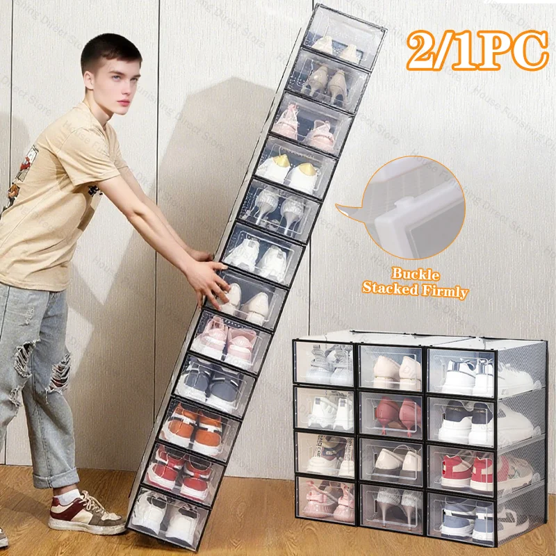 Faltbare durchsichtige Kunststoff-Aufbewahrungsbox mit Klappdeckel, Schublade, dick, platzsparend, Organizer-Rack für Schuhe, Schrank, Schrank, Schlafzimmer
