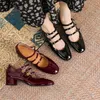 2024 Frühling/Sommer Mary Jane Schuhe Lack leder Frau Schuh Französisch Square Toe dicke Ferse Schuhe Frauen Schnalle Riemen Pendel pumpen