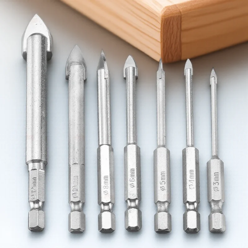 1 STÜCK/7 STÜCK Wolframkarbid-Glasbohrer-Set 1 4 Sechskantschaft Legierung Dreieck Bit Keramikfliesen Marmor Spiegelglas Image