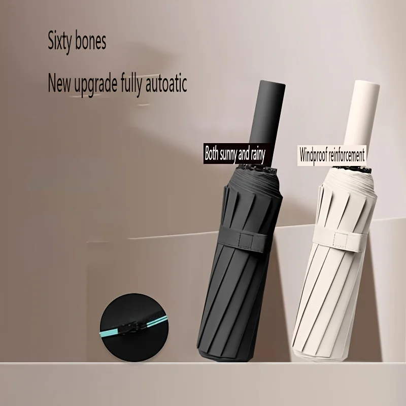 108 cm/42,52 Zoll hochwertiger 60-Knochen-Regenschirm für Herren, Regen und Damen, winddicht, große Sonne, drei zusammenklappbarer großer Regenschirm, Outdoor-Regenschirm Image