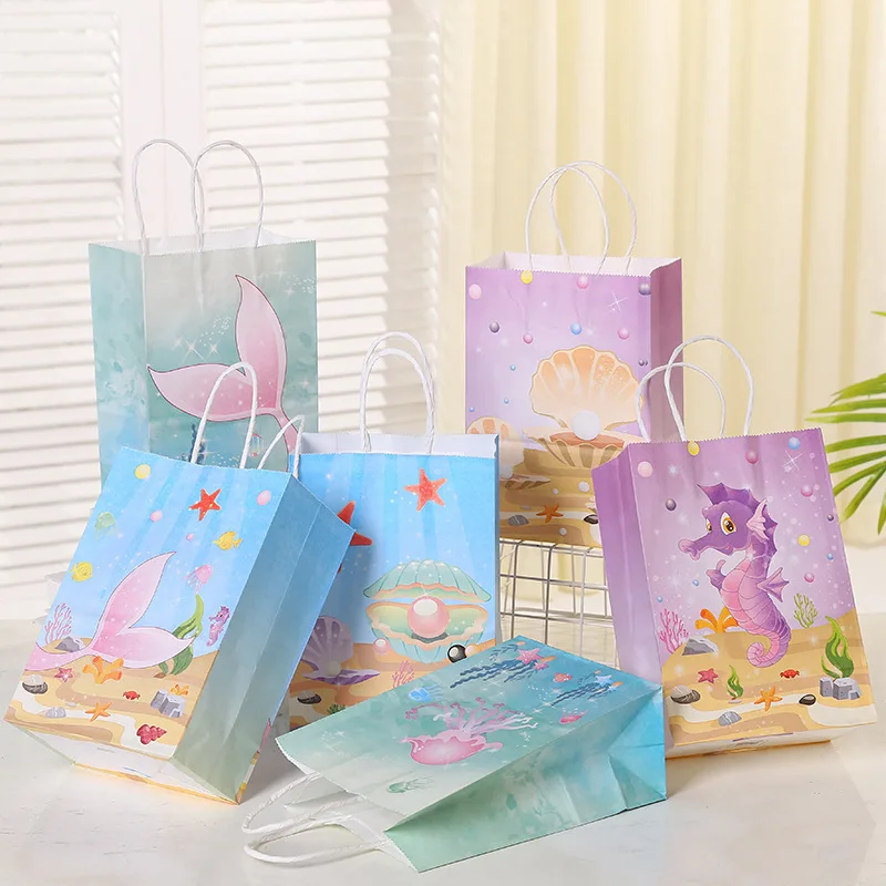 ﻿ 6/12 stücke Meerjungfrau Thema Party Handheld Süßigkeiten Geschenk Tasche Unterwasser Welt Mädchen Geburtstag Party Geschenk Dekor Baby Dusche Verpackung B Image