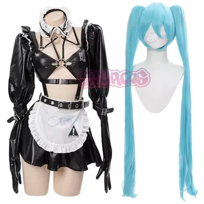 Anime Mikuu Cos ku Cosplay Kostüm Mi Cos ku Maid Schlacht Sexy Kleid Halloween Kostüme Für Frauen Männer Pu leder Perücke 2025 Image