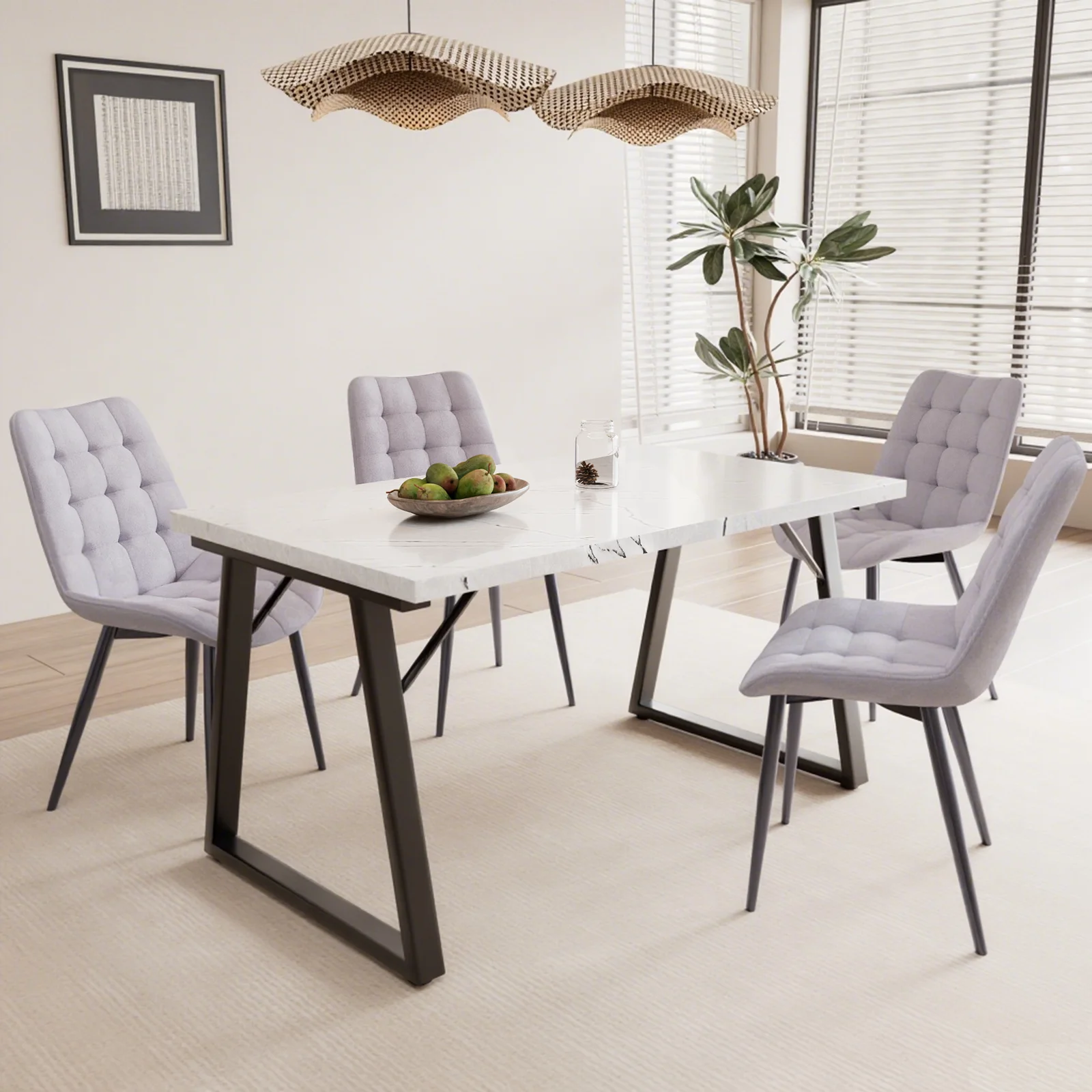 HOMAVO 5-teiliges Esszimmer-Set – Moderner Tisch mit 4 Stühlen für Küche oder Esszimmer YZ1/YZ2-Z2-140CM