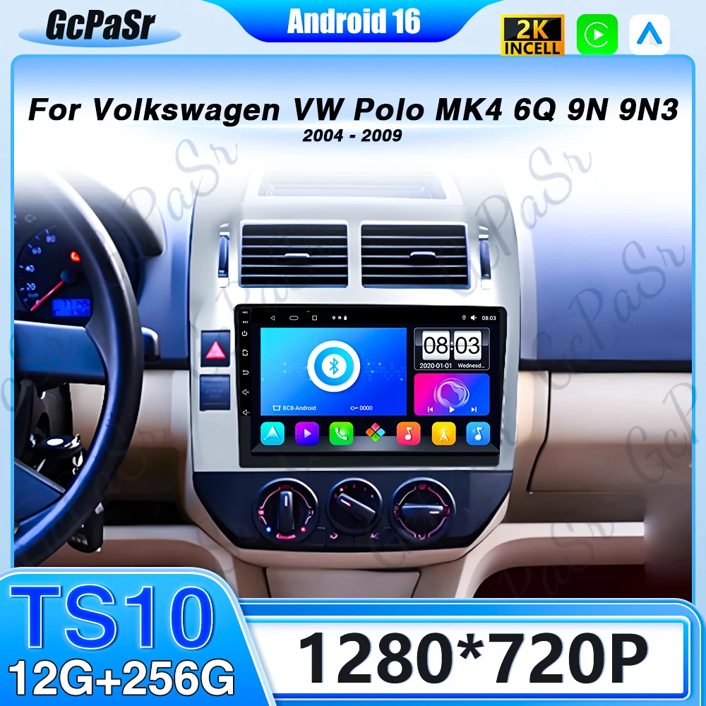 Android 16 Autoradio für Volkswagen VW Polo MK4 6Q 9N 9N3 2004-2009 Multimedia-Player Auto-Stereoanlage WiFi Navigation Autoradio 4G Image