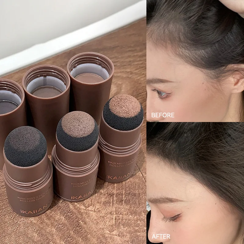 Regen Sie den Haaransatz mit einer Entschädigung, decken Sie den konkaven und einen natürlichen und langlebigen Spiegel ab. Schwarzbraunes Make-up zum Dekorieren des Gesichts, in der Haarfarbe, Image