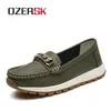 OZERSK Frauen Herbst Winter Neue Flache Schuhe Kuh Leder Runde Kappe Mode Frauen Casual Bequeme Sohle Faulenzer Plus Größe 36-44