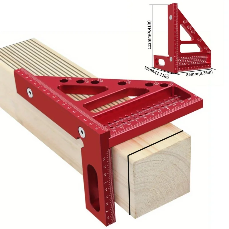 Spezialisiert auf die Holzbearbeitung. Thickneed Carpenter Square 3D Multi Angle Messlineal 45/90 Grad Aluminium Square Winkelmesser Image