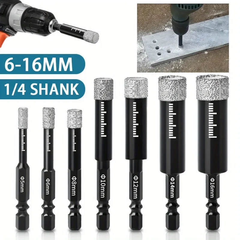 6 Stück trockene Diamantbohrer mit sechseckigem Schaft, 6–16 mm, für Fliesenlochöffner Image