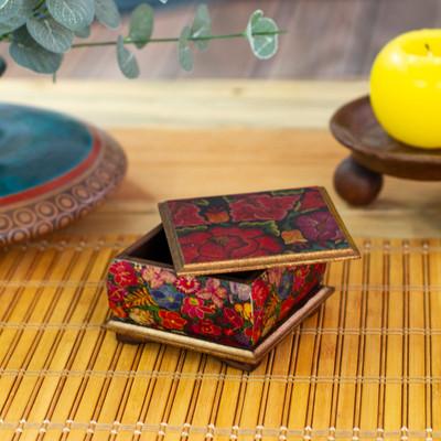 Flowers from East,'Floral Patterned Decoupage Pinewood Jewelry Box from Mexico'