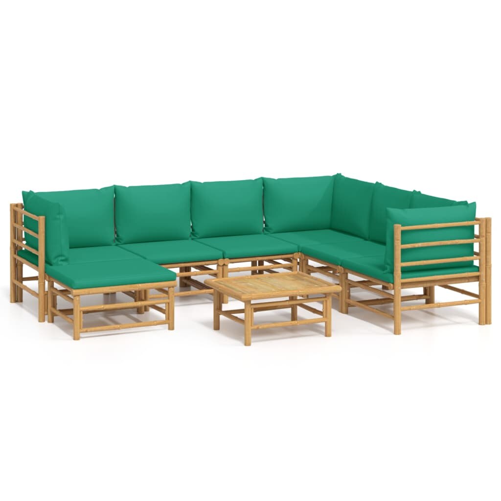 vidaXL 8-tlg. Garten-Lounge-Set mit Grünen Kissen Bambus Image