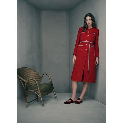 Vera Red Tweed Collarless Coat, Red