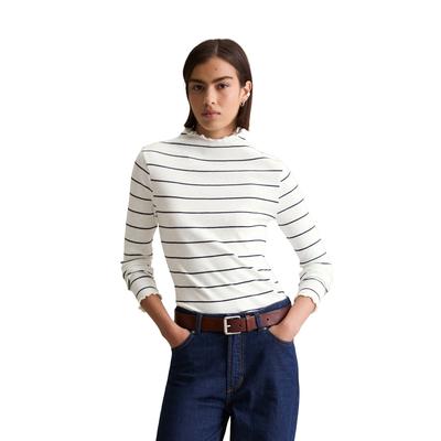 Langarmshirt MARC O'POLO DENIM "aus Organic Cotton-Stretch-Jersey", Damen, Gr. XXS, weiß (sanftes weiß), Obermaterial: 97% Baumwolle, 3% Elasthan, gestreift, Basic, slim fit, Langarm Babylock, Shirts Image