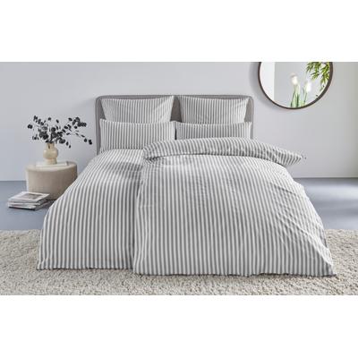 Bettwäsche "Linnea", grau (hellgrau), B/L: 135cm x 200cm, , Flanell, B/L: 80cm x 80cm, Flanell, Obermaterial: 100% Baumwolle, LEGER HOME BY LENA GERCKE, Bettwäsche, aus 100% Baumwolle, Streifendesign Image