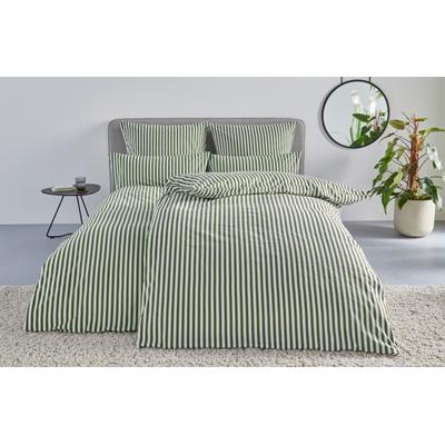 Bettwäsche "Linnea", grün (olivgrün), B/L: 155cm x 220cm, , Flanell, B/L: 80cm x 80cm, Flanell, Obermaterial: 100% Baumwolle, LEGER HOME BY LENA GERCKE, Bettwäsche, aus 100% Baumwolle, Streifendesign Image