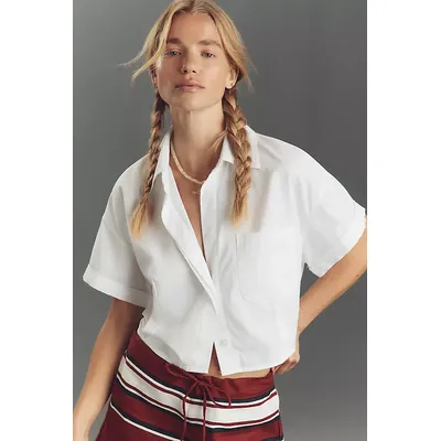 Maeve Short-Sleeve Monogram Cropped Top