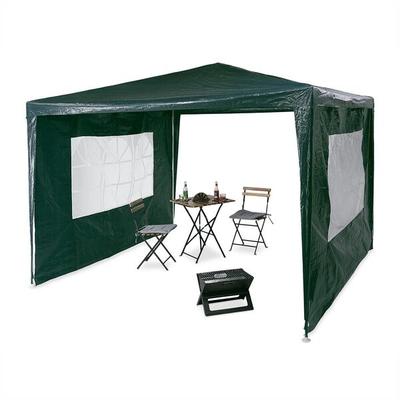 relaxdays Pavillon 3x3m mit 2 Seitenteilen grün