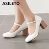ASILETO Mode Weibliche Mary Janes Pumps Runde Kappe Chunky Heels 7 cm Schnalle Plus Größe 44 45 46 Süße Dating frauen Schuhe