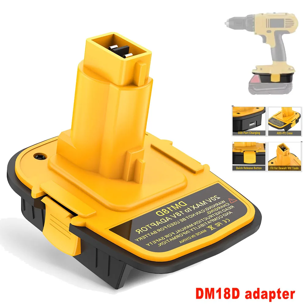 DM18D Akku-Adapter mit USB-Konvertierung für DeWalt 20 V und Milwaukee 18 V Li-Ionen-Akku für DeWalt NiCad und NiMh Akku-Elektrowerkzeug Image