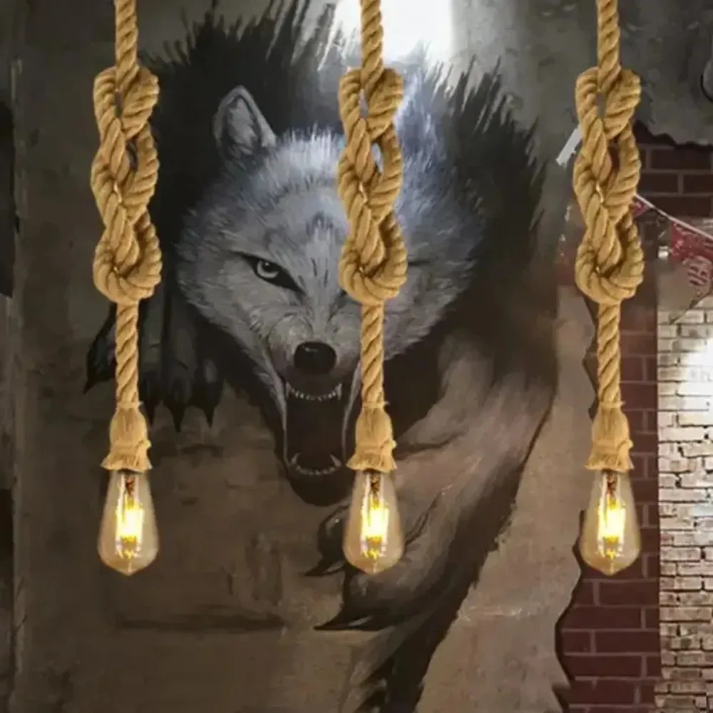 1/5/10Pcs Retro Vintage Seil Lampe Kreative Land Edison-birne Kronleuchter Dekoration Hause Vintage Hanf Seil Anhänger lampe