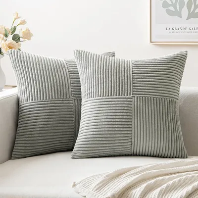 Kissen bezug 18x18 Zoll graublau Cord gestreiften quadratischen Kissen bezug westlichen modernen Kissen bezug für Couch Sofa Schlafzimmer Image