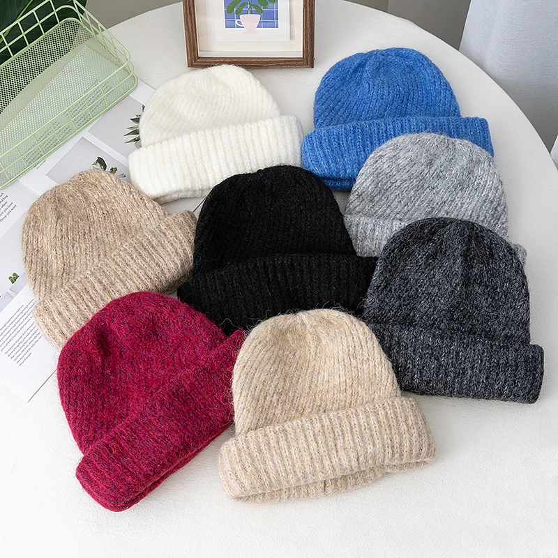 Neue Stil Winter Warme Einfarbig Slouchy Winter Hüte Beanie Cap Y2k Warme Mütze Für Frauen Kappe Winter Outdoor Gestrickte Mädchen Hüte Image