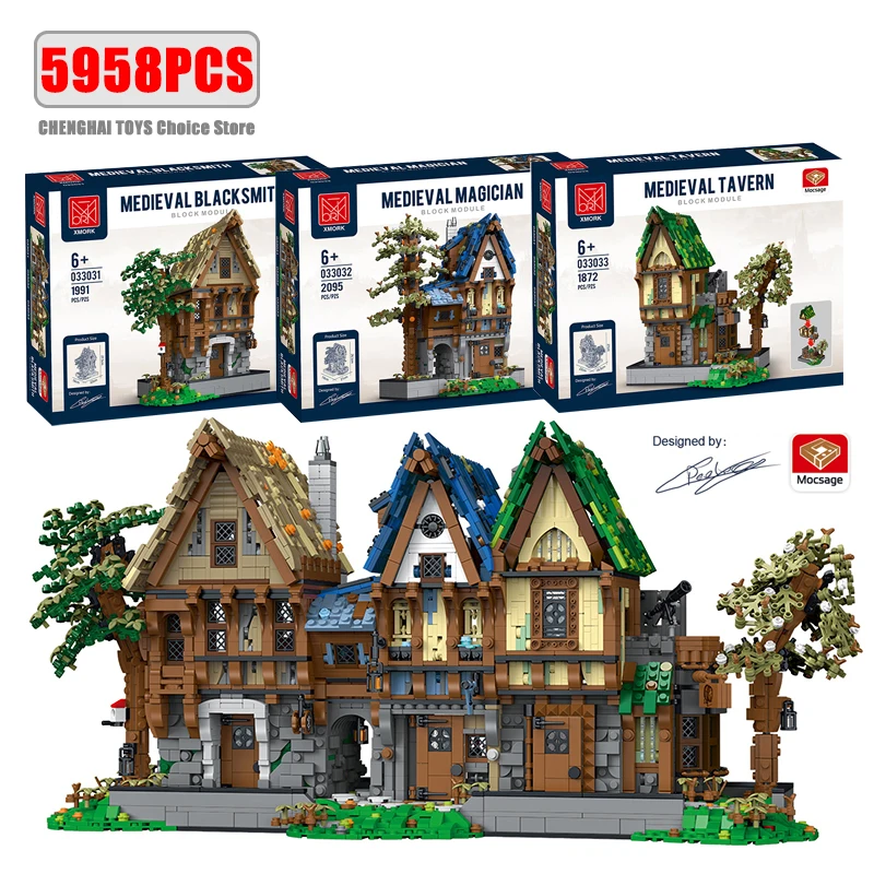 Mittelalterliche Schmiedegeschäfte Modelle 21325 Bausteine Ziegel Streetview Modulare Stadtarchitektur Set Kinderspielzeug Jungen Erwachsene Geschenk Image