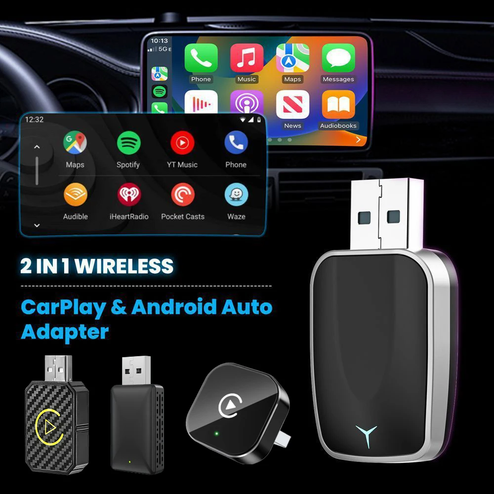 Kabelloser CarPlay-Adapter, 2-in-1-Mini-CarPlay und Android-Auto-Konvertierung, kabelgebunden in kabelloses USB-C/Typ-C-Carplay für iPhone/Android Image