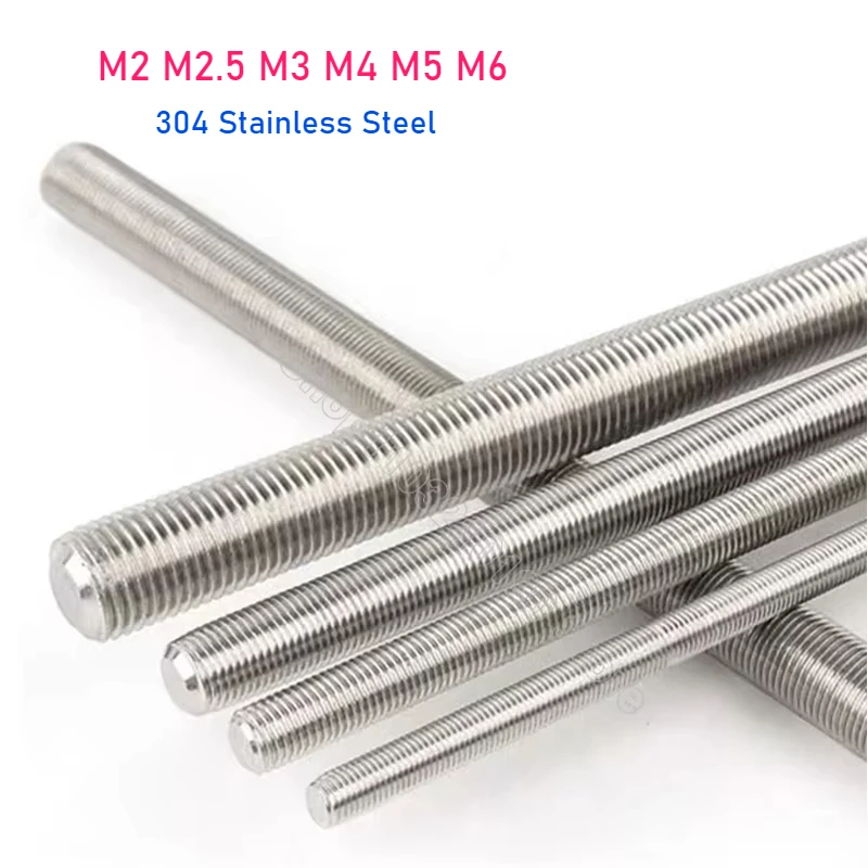 M2 M2,5 M3 M4 M5 M6 304 Edelstahl Vollgewindestange Vollmetrische Gewindestangen Wellenstangenschrauben Länge 16 mm-500 mm Image