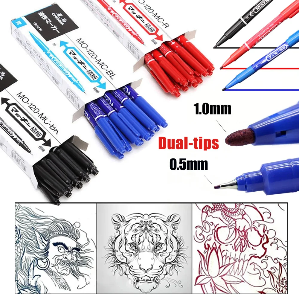 20/10/5/3 stücke Tattoo Marker Stift Dual-Tip Tattoo Haut Marker Stift Scribe 3 farben Position Stift Wasserdicht Marker Stifte Tattoo Versorgung Image