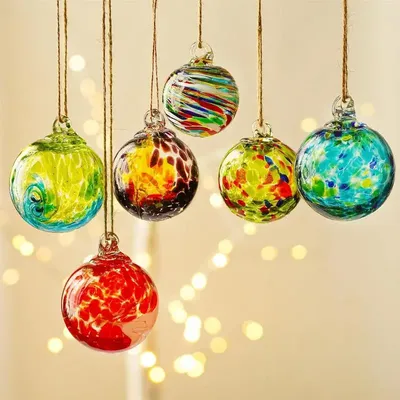 6 Pcs/Set Hanging Glass Gazing Balls Hand Blown Glass Witches Balls Glass Hanging Ornaments for Garden Patio window Decor