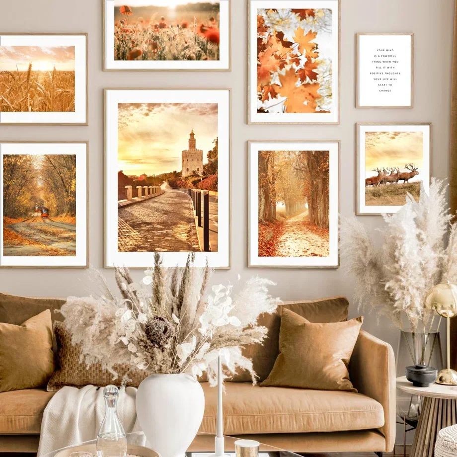 Herbst Landschaft Ahorn Wald Elch Weizen Schilf Blume Eule Nordic Stil Wand Kunst Leinwand Malerei Poster Und Drucke Wohnzimmer De