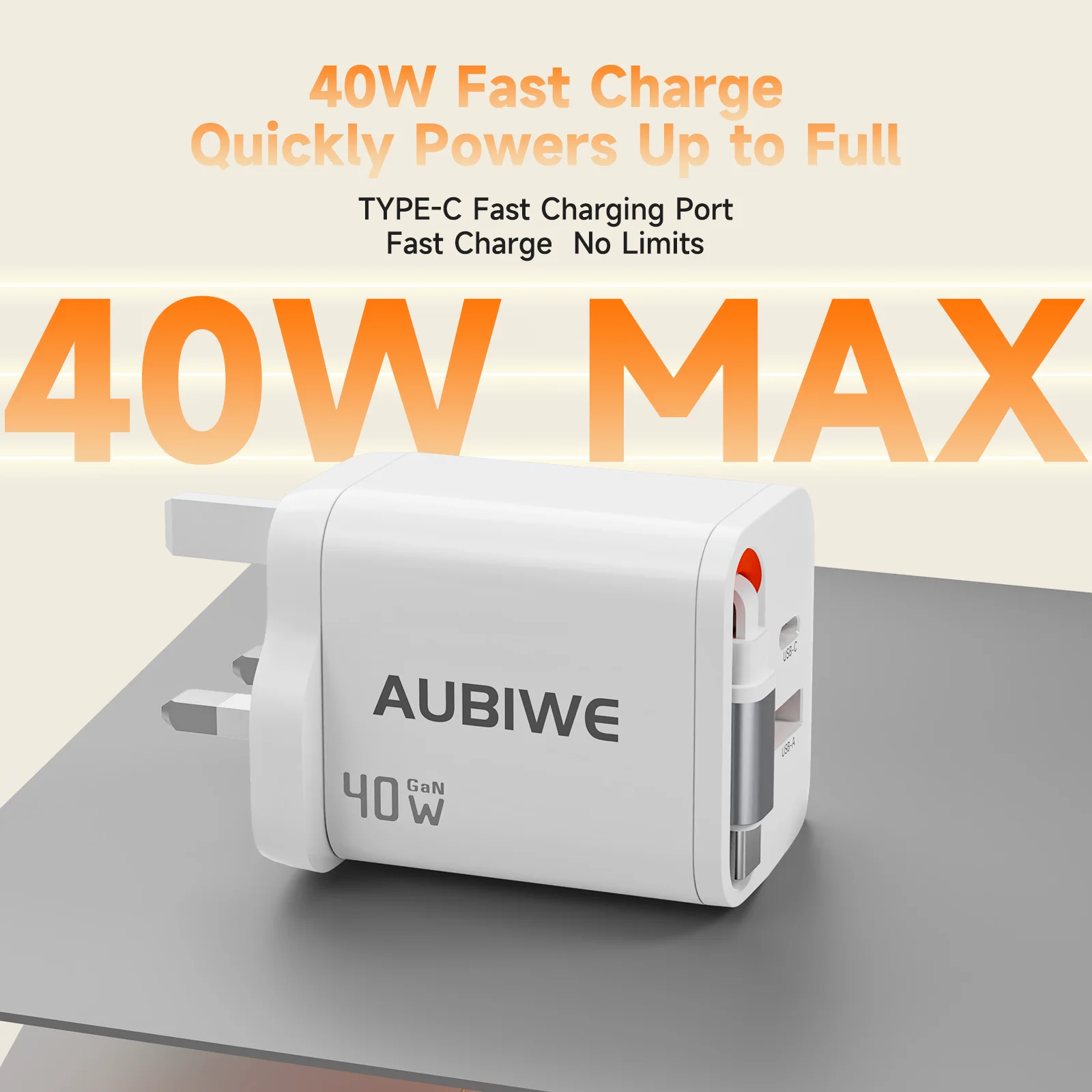 40-W-Schnellladegerät mit einziehbarem USB-C-Kabel, inklusive USB-A- und USB-C-Anschlüssen, kompaktes Design, ideal für Reisen. Image